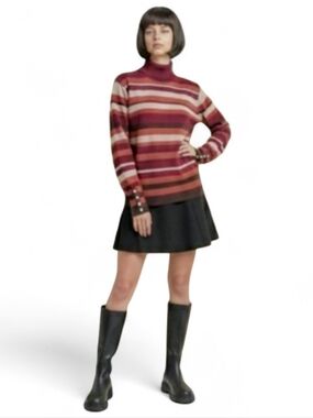 Vintage Classic Mod Maroon Striped Turtleneck Sweater Size XL